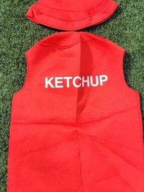 Red 'KETCHUP' Graphic Vest Kids Red Ketchup Halloween Costume Size 7/8